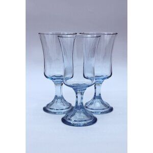 Fostoria Misty Blue Wine Glasses Set of 3, One Has Sm. Chip 6 oz